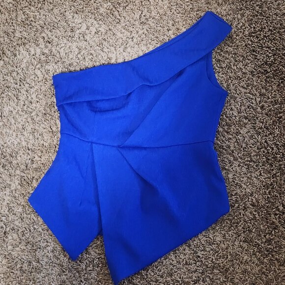 Women's One Shoulder Asymmetrical Top Blue Color Size Medium Special Occasions - Picture 7 of 8